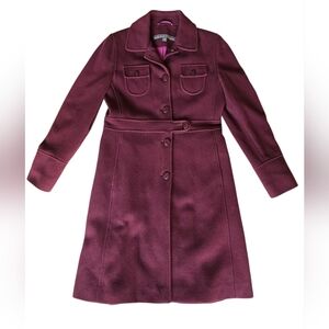 Kenneth Cole Womens Burgundy Wool Long Pea Coat Size‎ 10 Preppy